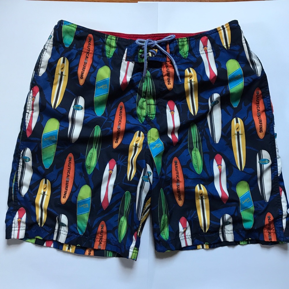 Nautica Multicolor Surfboard Print Swim Trunks